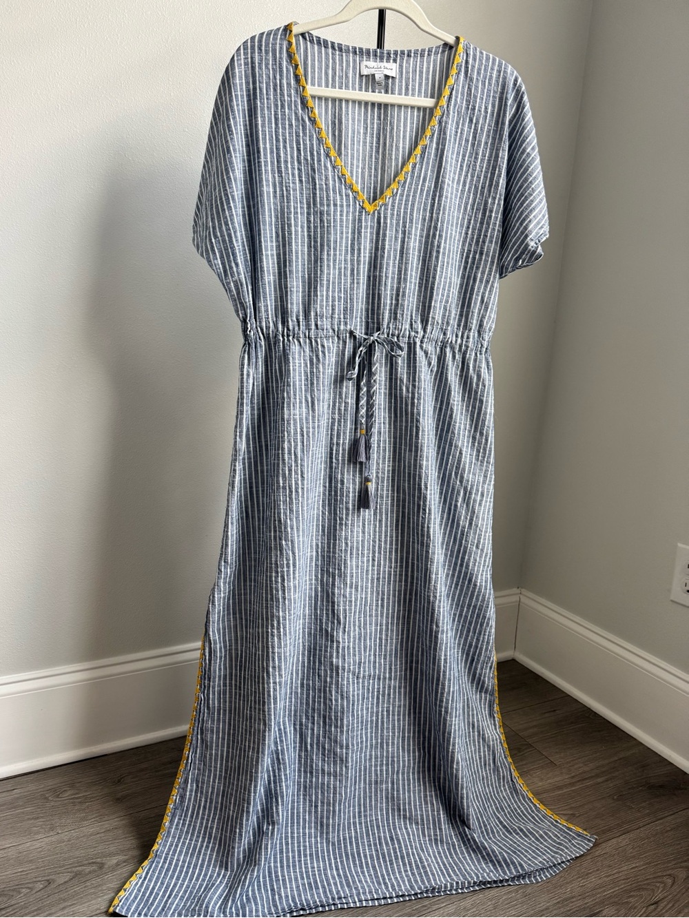 Michael Stars Striped 100% Cotton Kaftan Maxi Dress Size M